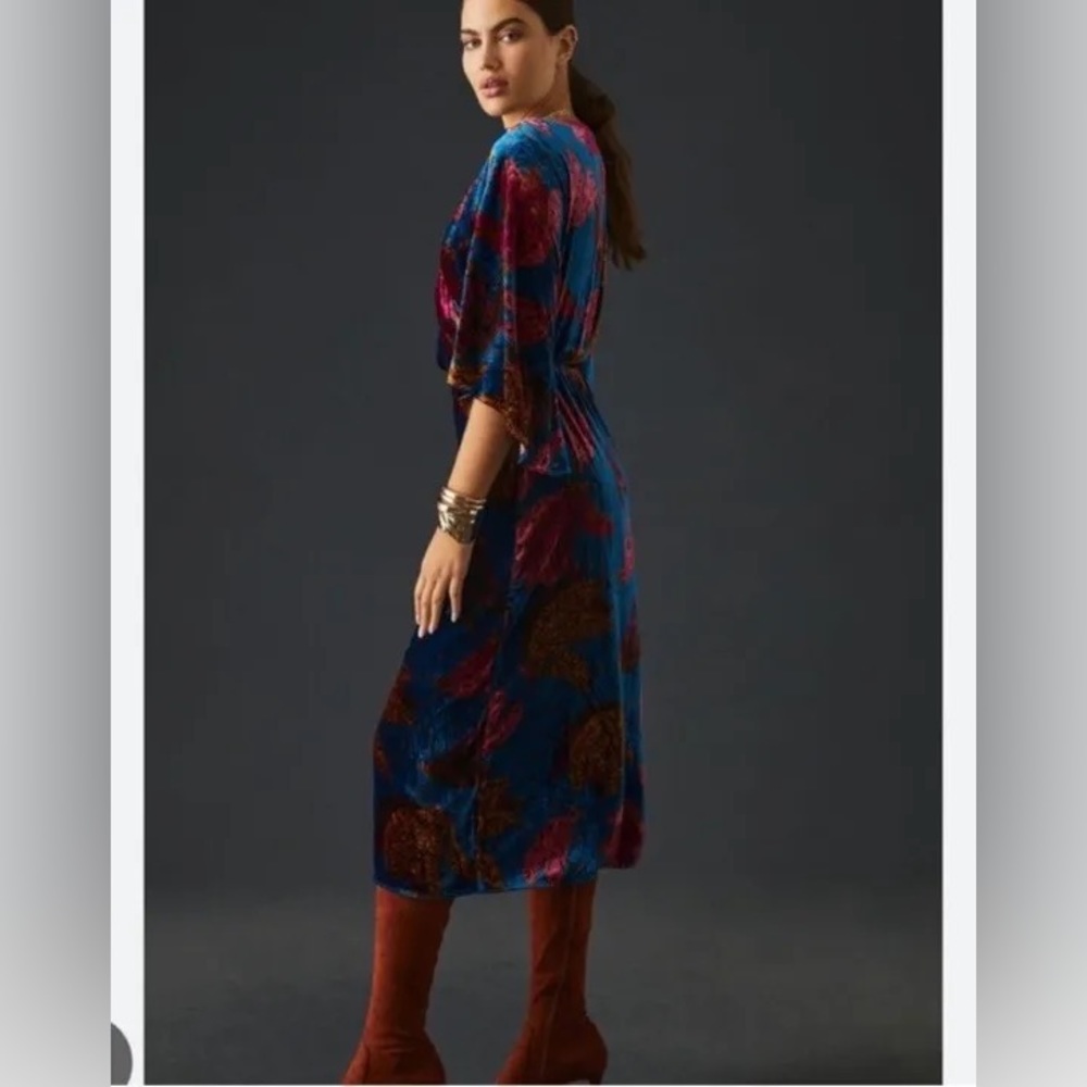 NWOT Farm Rio Blue‎ Velvet Wrap Kimino Dress - Size S